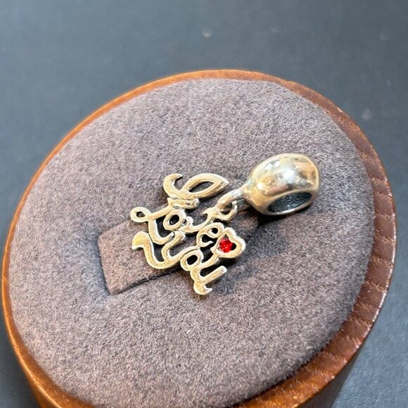 VTG Sterling Silver 925 I LOVE YOU Slide Dangle Charm Red Crystal Accent Stone - Picture 4 of 12